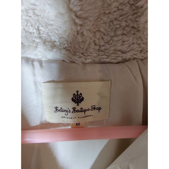 Betsy's Boutique Shop Ivory Sherpa Pullover 1/4 Zip Sweater Top M - Picture 4 of 7